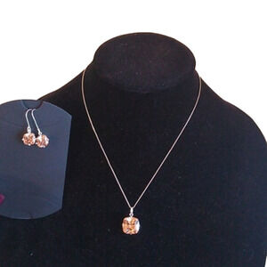 Sterling Silver Morganite Trillionaire Cut Cushion Pendant and Earrings Set